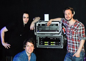 The band with their Pivitec and IEM racks. L-R Henrik Linder, bass; Jonah Nilsson, vocals and keys; Aaron Mellergardh, drums.